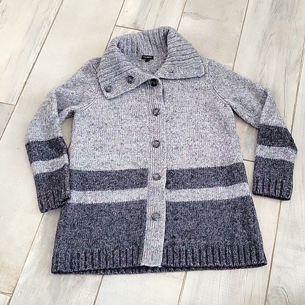 Talbots Gray Knitted Button Jacket Size Medium - image 1